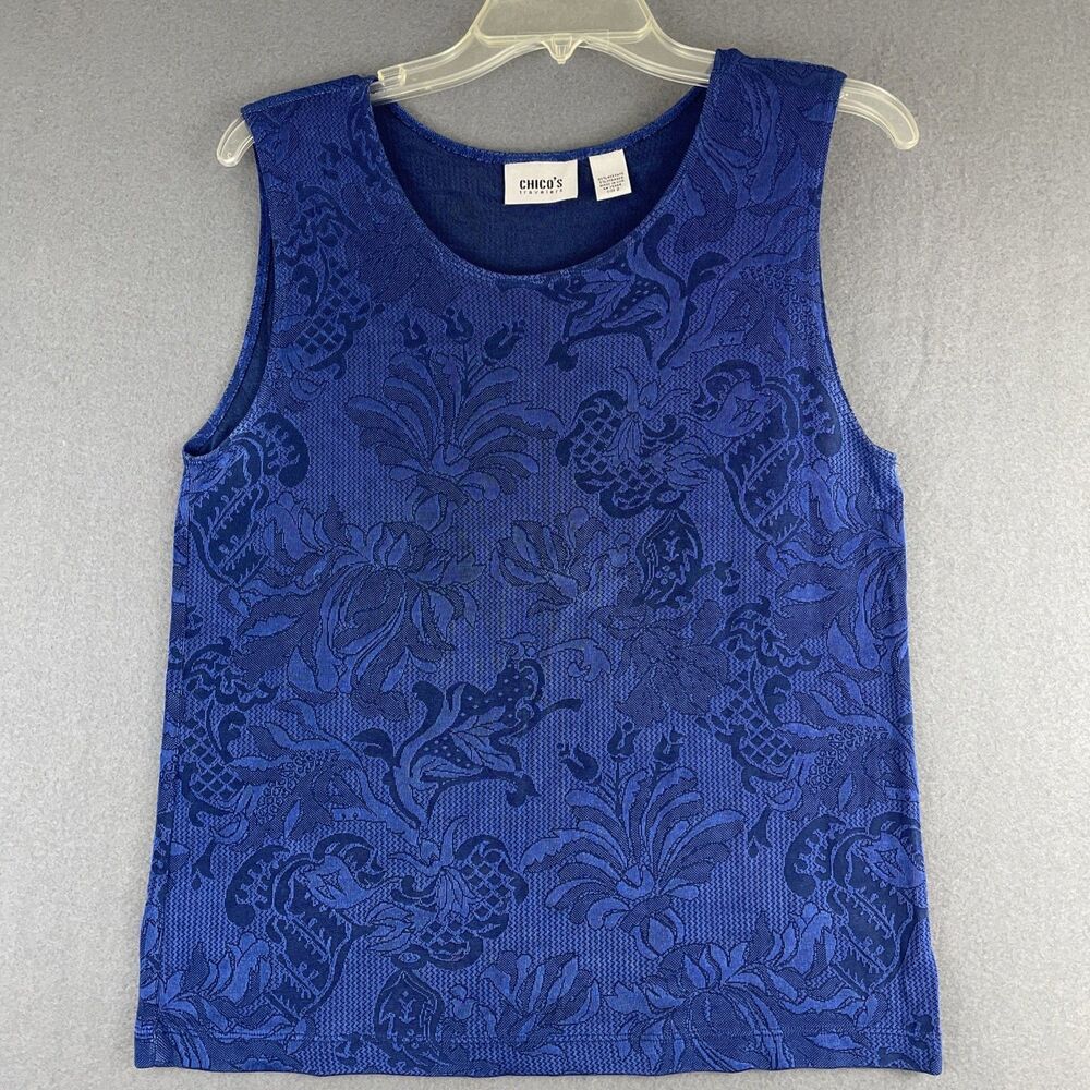 Navy Blue Floral Chicos 2 Sleeveless  Blouse Top 90s Whimsygoth